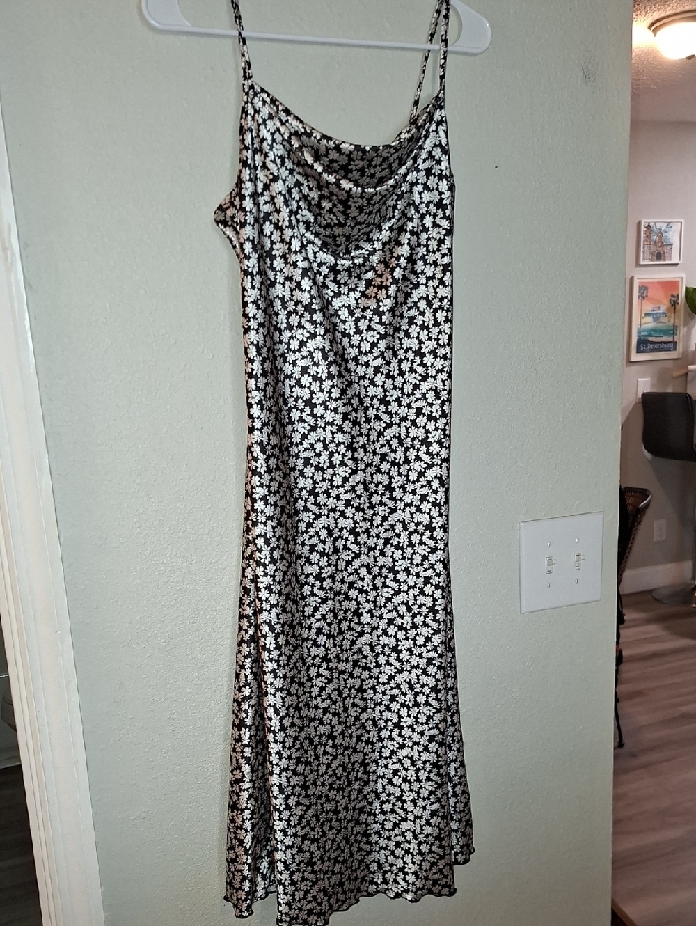 Bebe Black Slip Dress with White Daisy Print